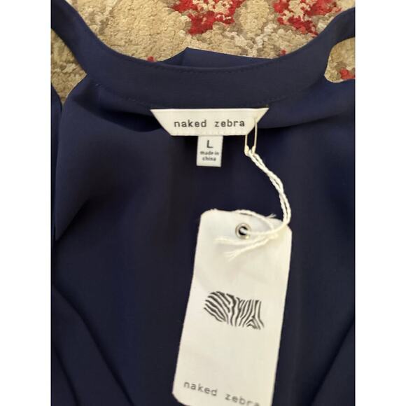 NWT Naked Zebra Women's Navy Blue Overlap Tank Top Size Large - Picture 6 of 8